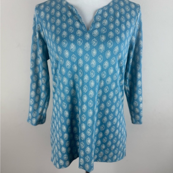 L.L. Bean 100% Supima Cotton Tunic Top Blue Print Size‎ M - Picture 2 of 11